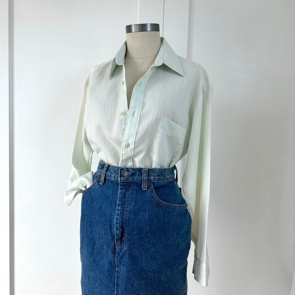 Vintage Sears Perma-Prest Seafoam Mint Textured Blouse Oversized Collar Small Md
